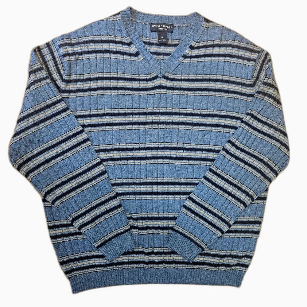 VTG Baggy Wool V-Neck Sweater Striped Grunge or Preppy Men's XL